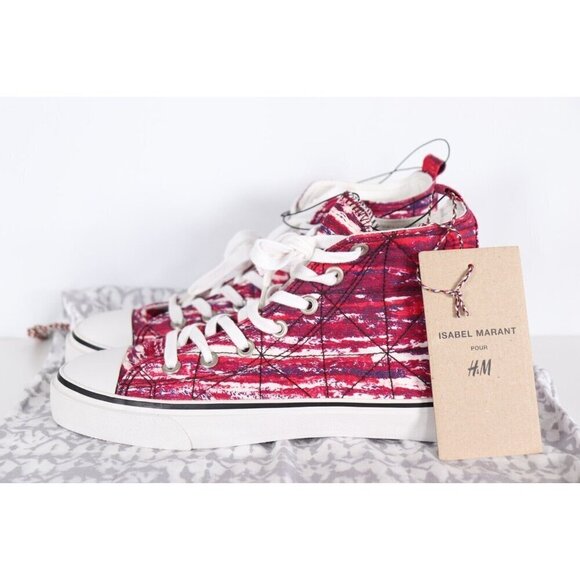 Isabel Marant H&M Women's Size US 6.5 EUR 39 Red High Top Sneakers Lace Up NWT - Picture 5 of 12